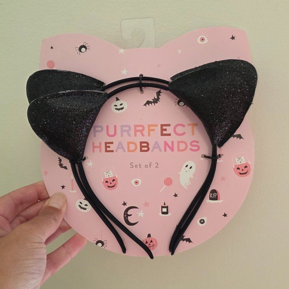 Girls purrfect cat ear headbands | set of 2 | black sparkle Halloween hair new